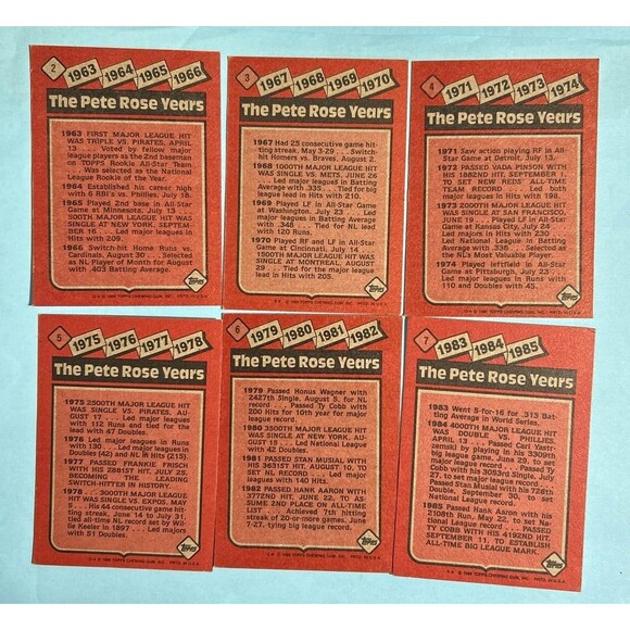 1986 6 cardset-Pete Rose #2-7. The Pete Rose Years (guc) - Picture 2 of 2